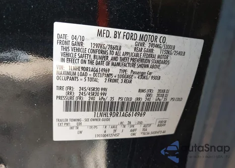 2010 Lincoln Mks from USA, damaged, VIN 1LNHL9DR1AG614969